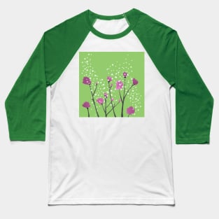 Cute Pink Flowers in Yellow Green Background Baseball T-Shirt